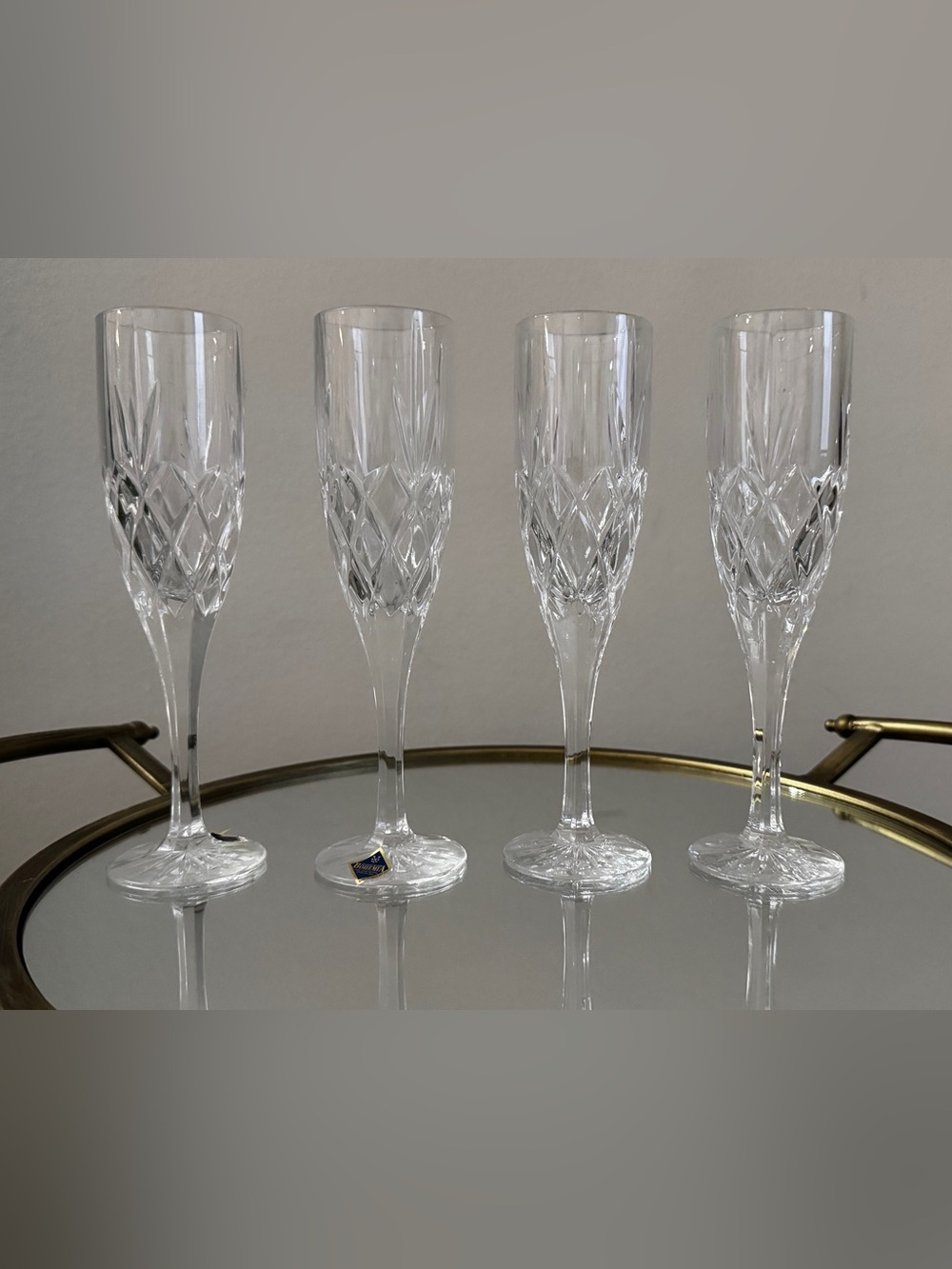 Set of 4 Bohemia Crystal / Crystalex cut-crystal champagne flutes